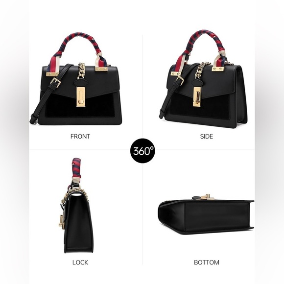 Leather top handle bag with gold hardware and crossbody strap, matching … - Picture 2 of 3